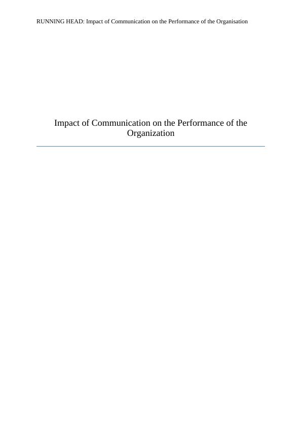Impact of Communication on the Performance of the Organisation Assignment_1