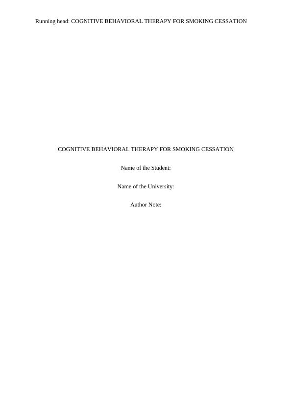 Cognitive Behavioral Therapy for Smoking Cessation