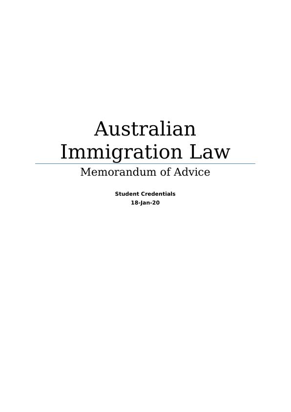 Australian Immigration Law : Memorandum of Advice_1
