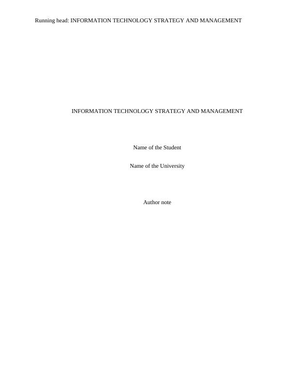 Information Technology Strategy and Management Assignment_1