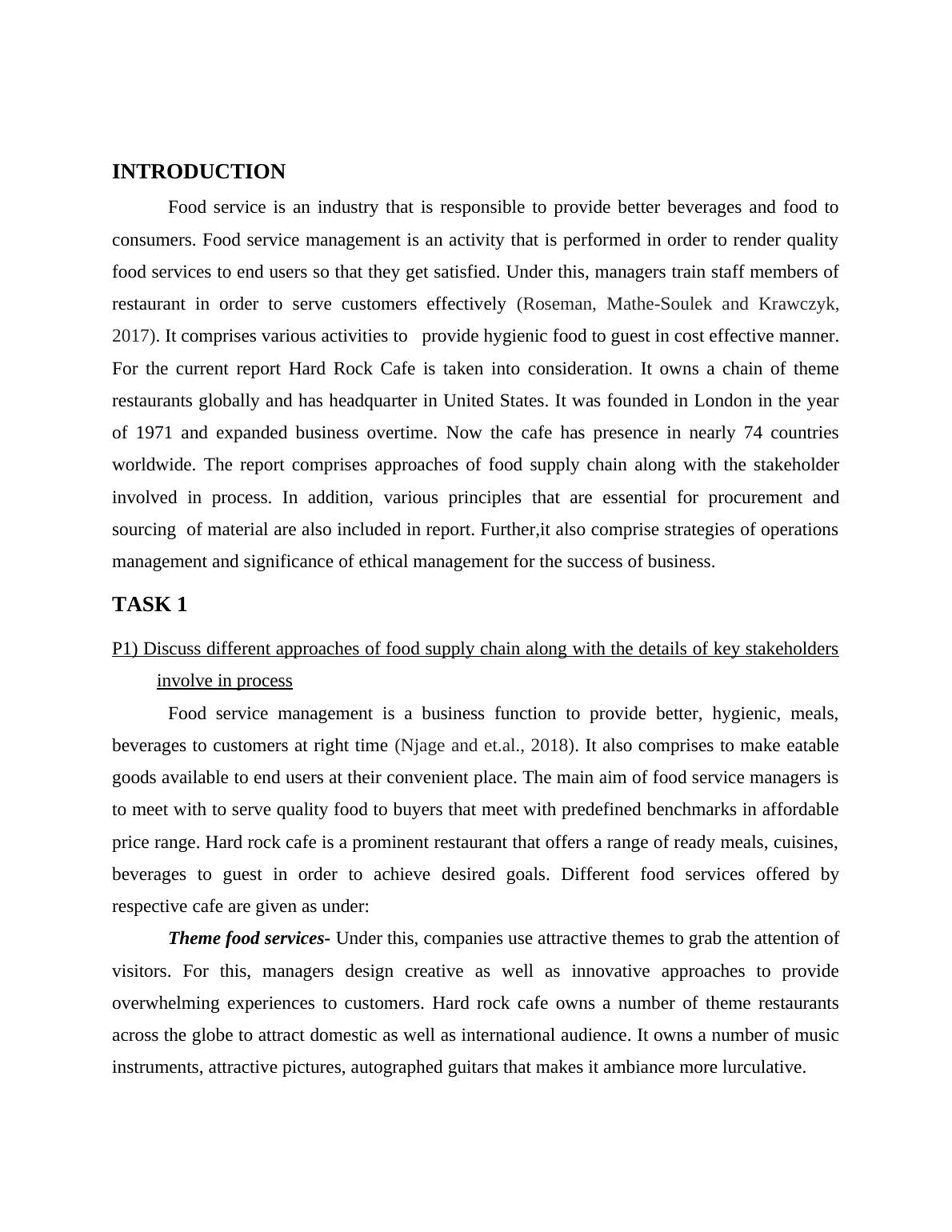 Approaches of Food Supply Chain and Key Stakeholders in Food Service
