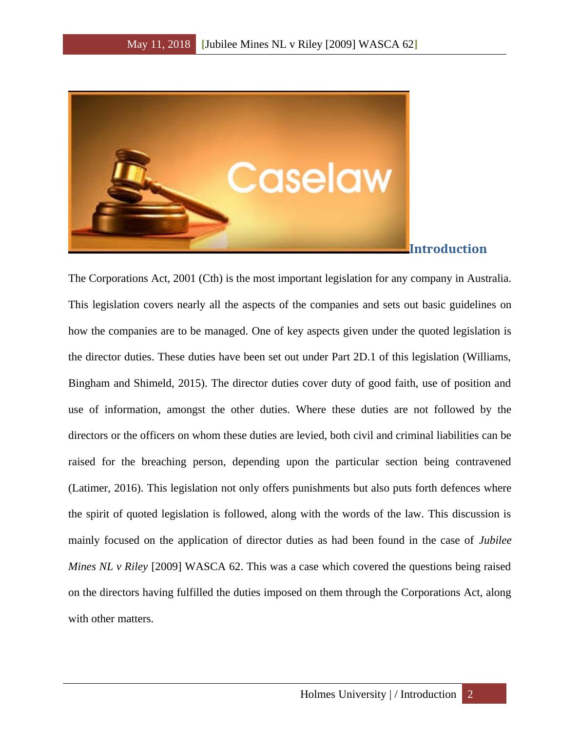 An analysis of case involving director duties in the Corporations Act ...