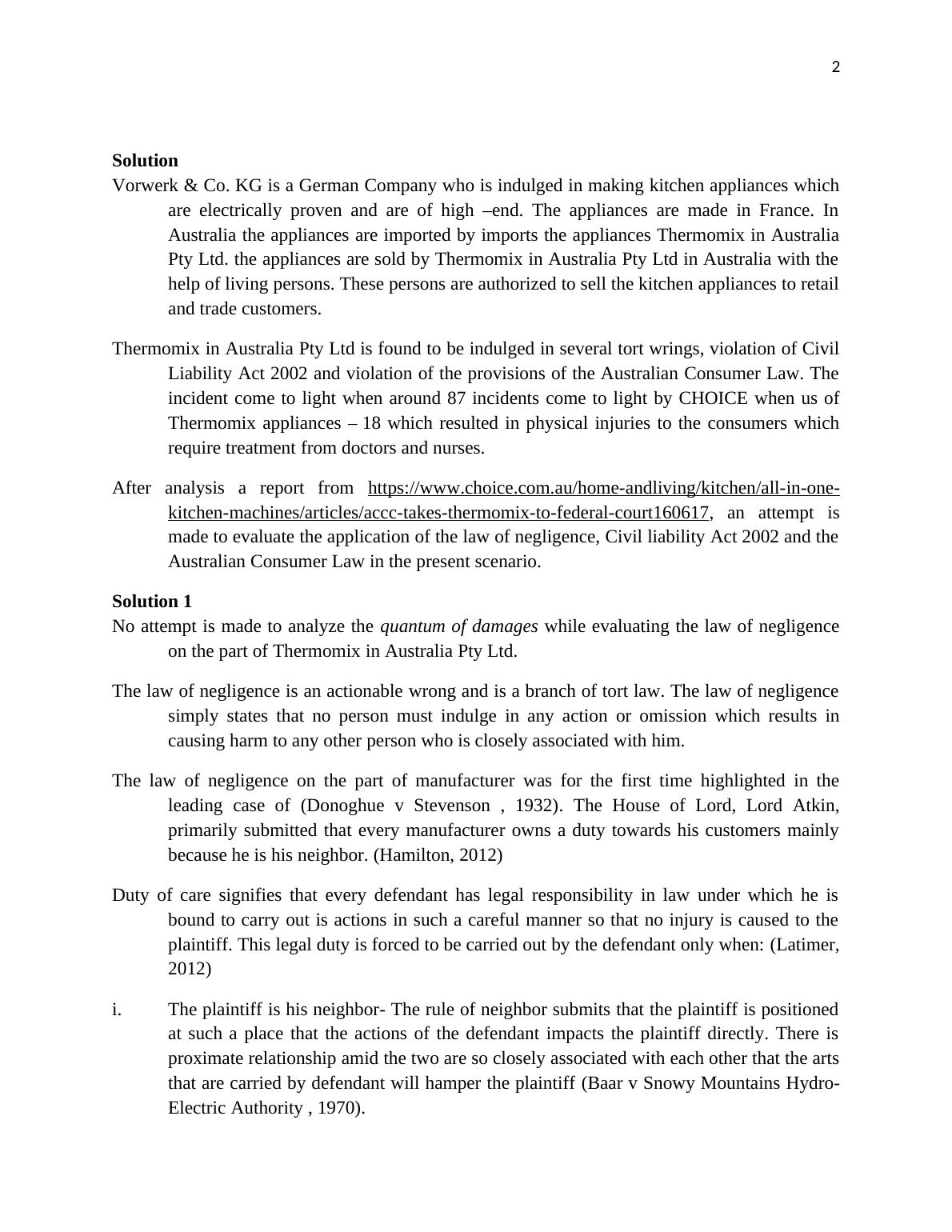 Negligence Law Assignment