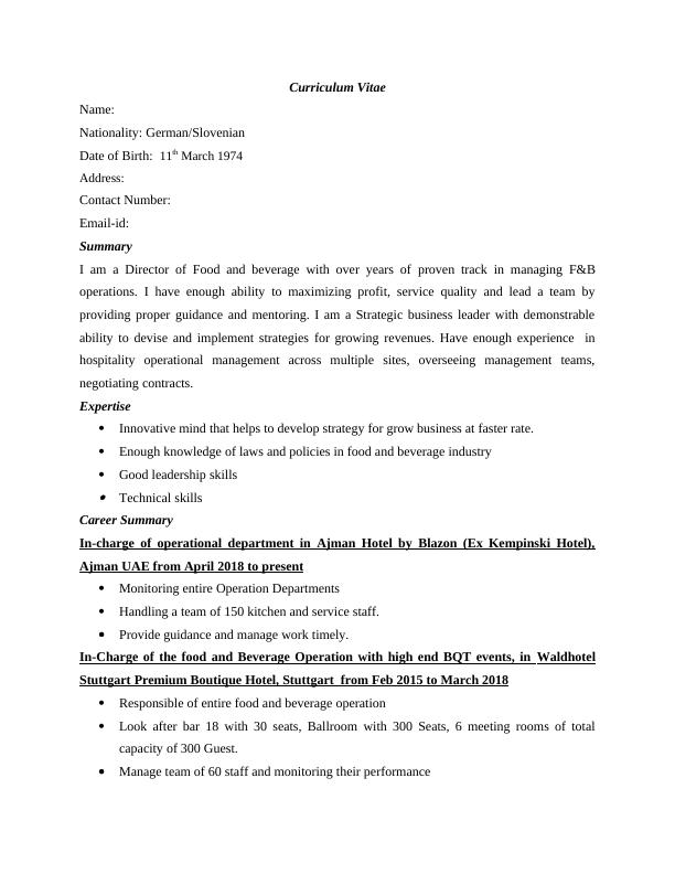 Director of Food and Beverage - Curriculum Vitae_2