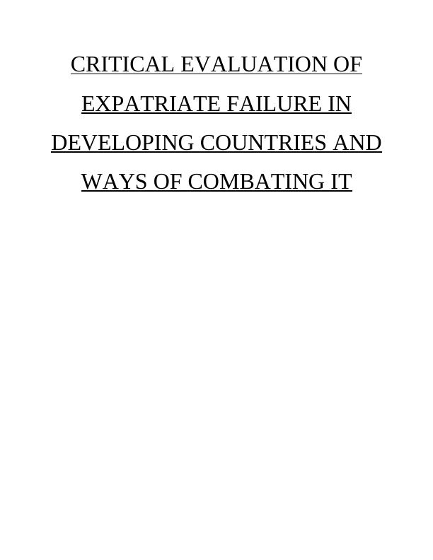 EXPATRIATE FAILURE IN DEVELOPING COUNTRIES AND WAYS OF COMBATING IT_1