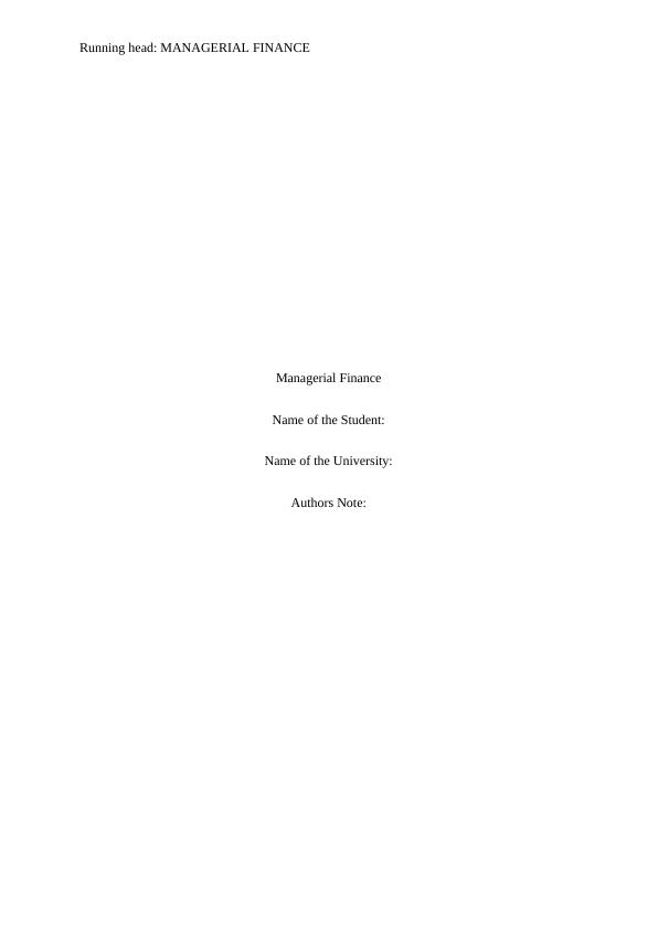 Managerial Finance Sample Assignment_1