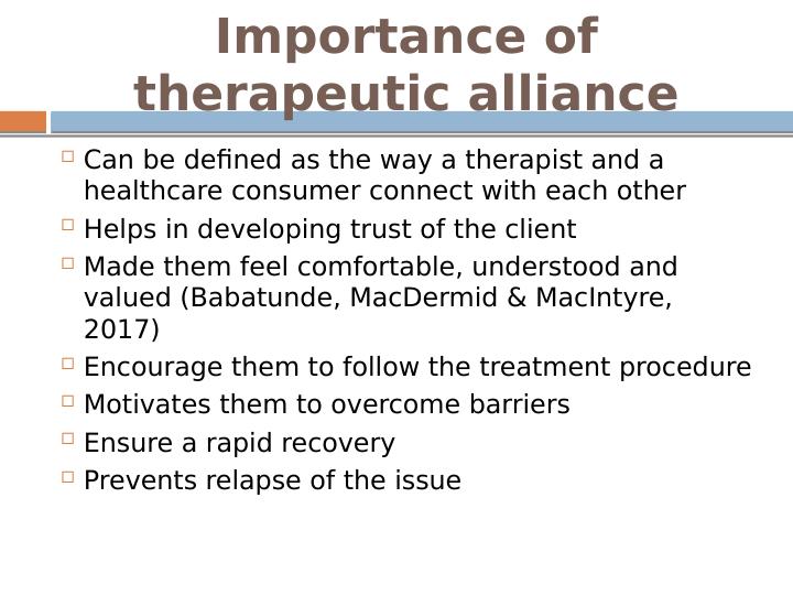 Therapeutic Alliance With Healthcare Consumer | PPT