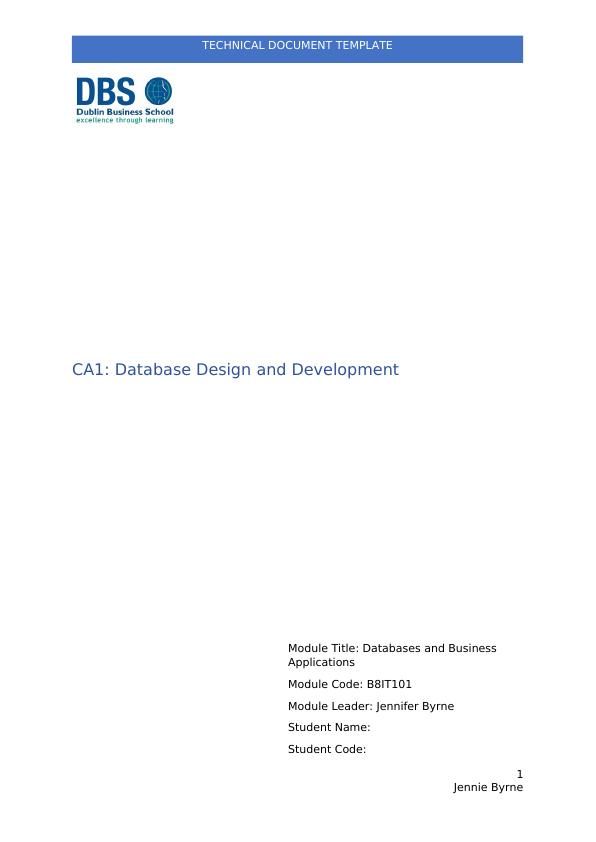 Technical Document Template for CA1: Database Design and Development_1