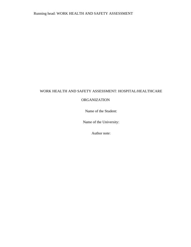 Work Health and Safety Assessment: Hospital/Healthcare Organization_1