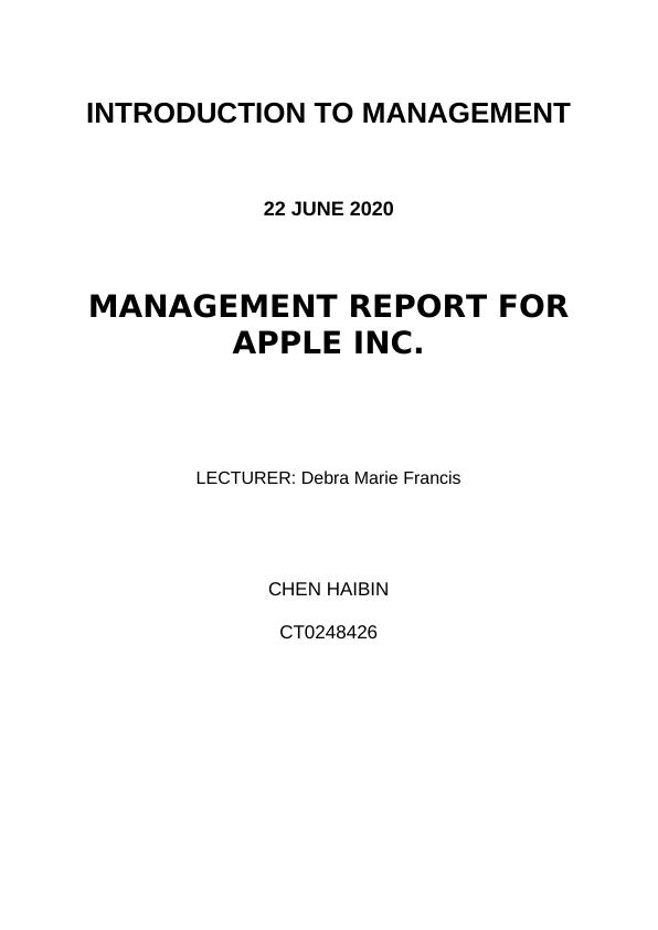 Introduction to Management Assignment - Apple Inc_1