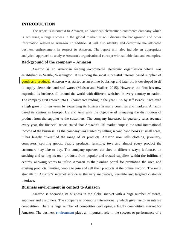 Essay on Business Analysis Project - Amazon_3