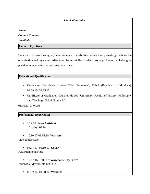 Curriculum Vitae Sample Doc