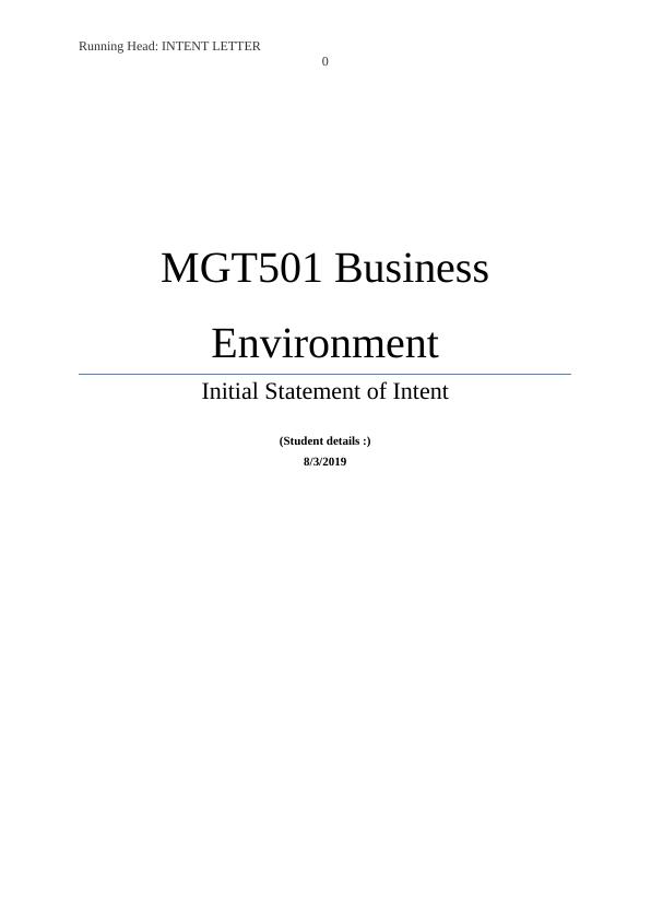 MGT501 Business Environment  Letter 2022_1