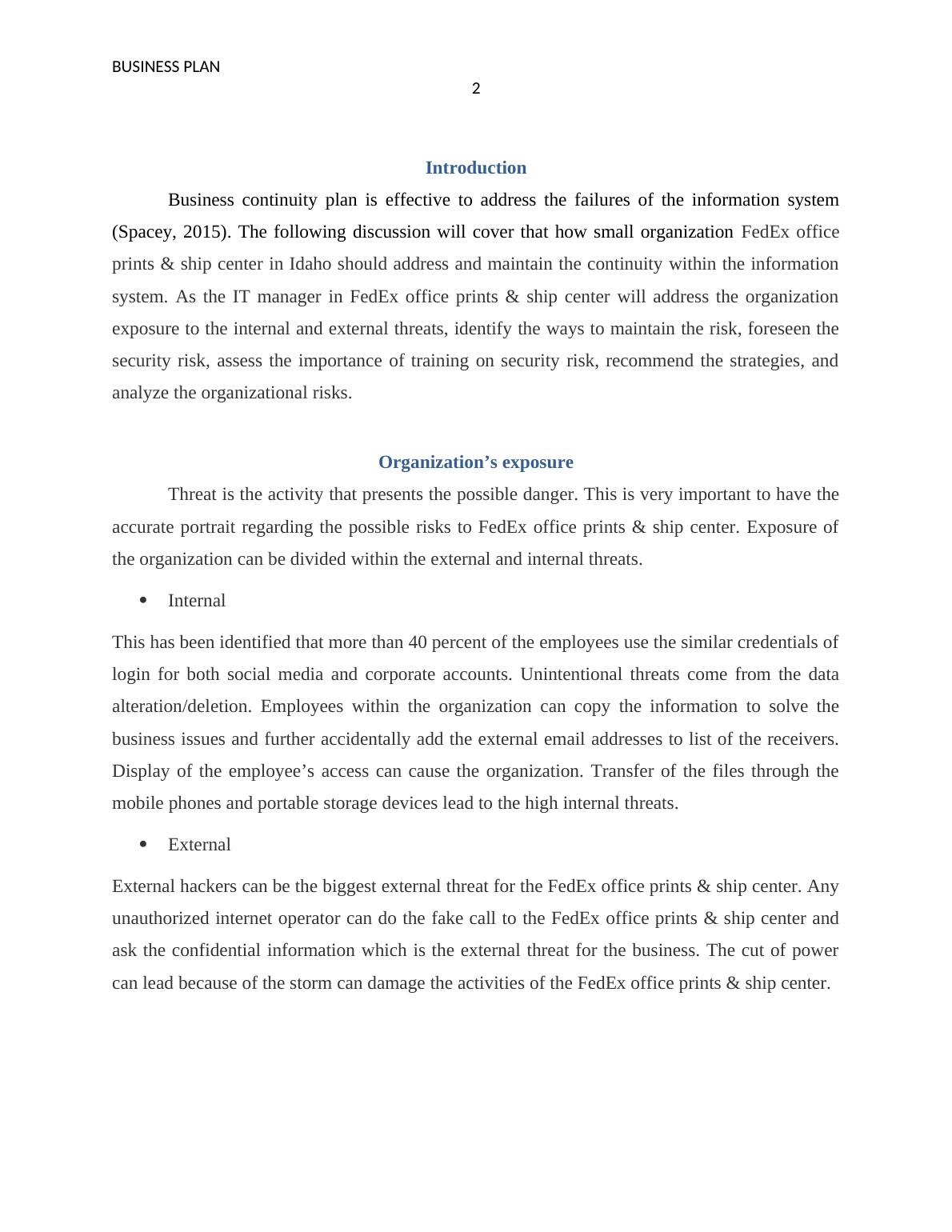 Business Continuity Plan Assesment Report