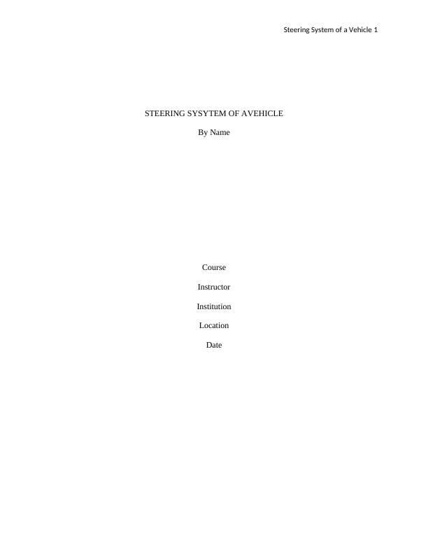 MES412 Steering System of a Vehicle Questions Answers