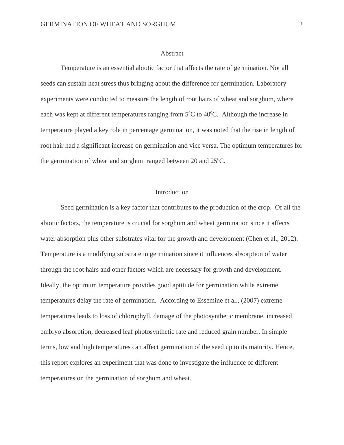 Germination Of Wheat And Sorghum Report