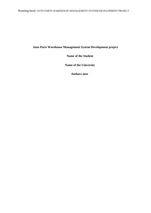 Auto Parts Warehouse Management System Development Project 2022_1