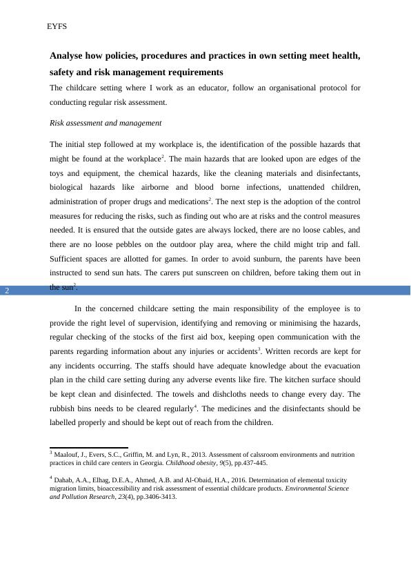 Health and Safety in Child Care Settings EYFS