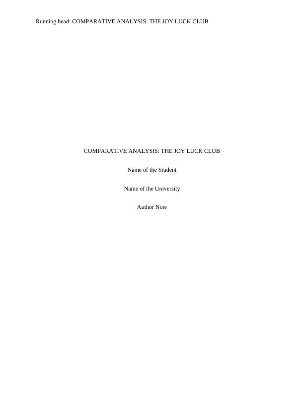 Comparative Analysis: The Joy Luck Club - Novel vs. Film_1