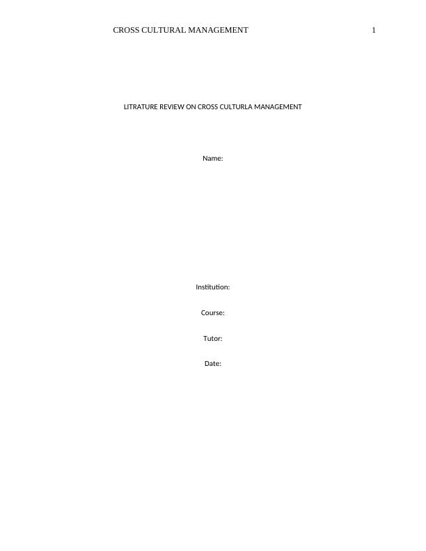 Literature Review on Cross Cultural Management_1