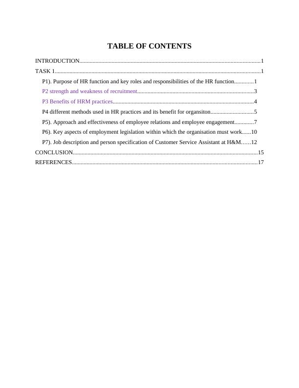 Human Resources Resource Management (HRM) TABLE OF CONTENTS INTRODUCTION 1 TASK 11 P1)_2