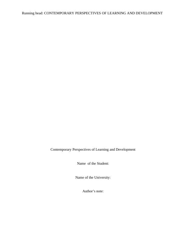 Contemporary Perspectives of Learning and Development Assignment_1