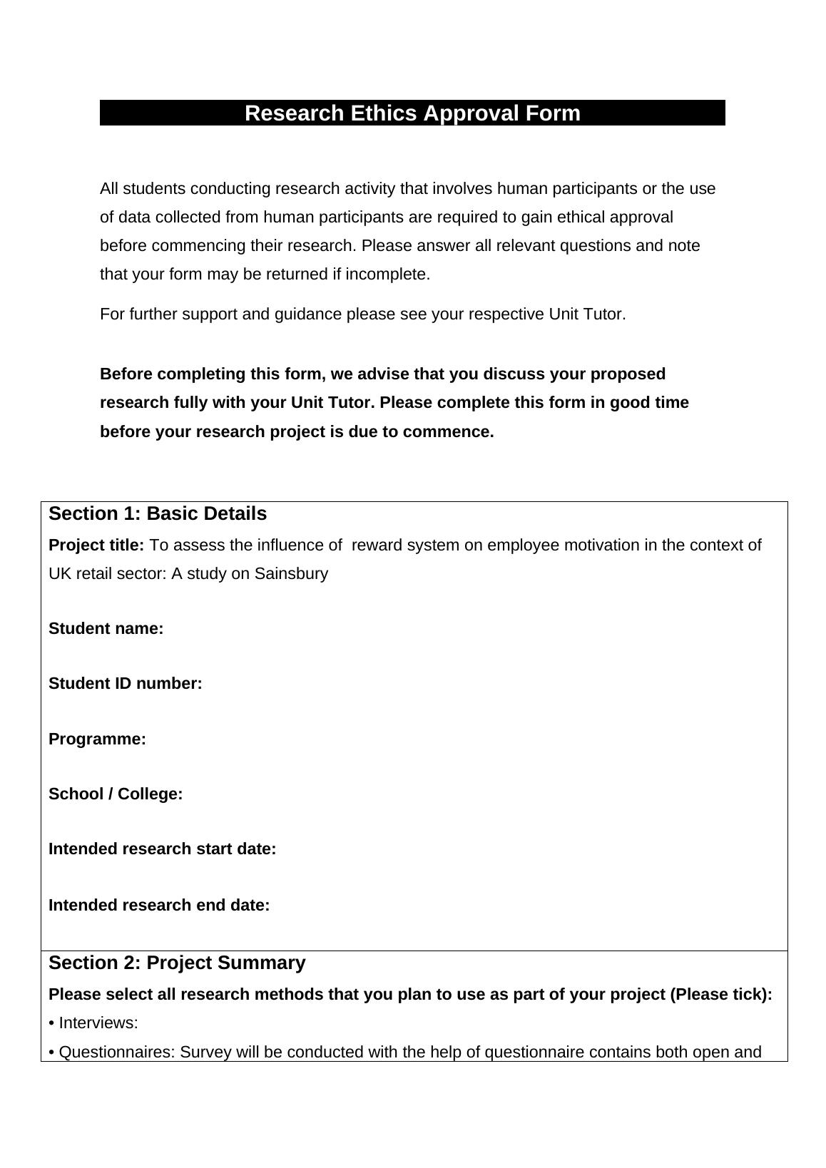 Research Ethics Approval Form