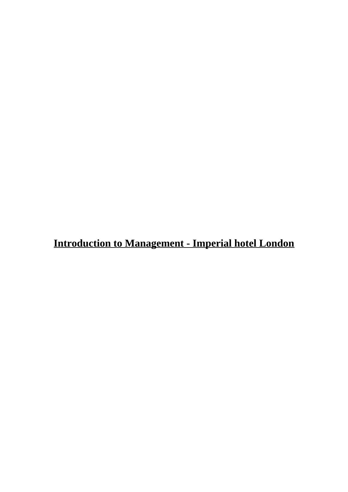 Management of Imperial hotel London : Report_1