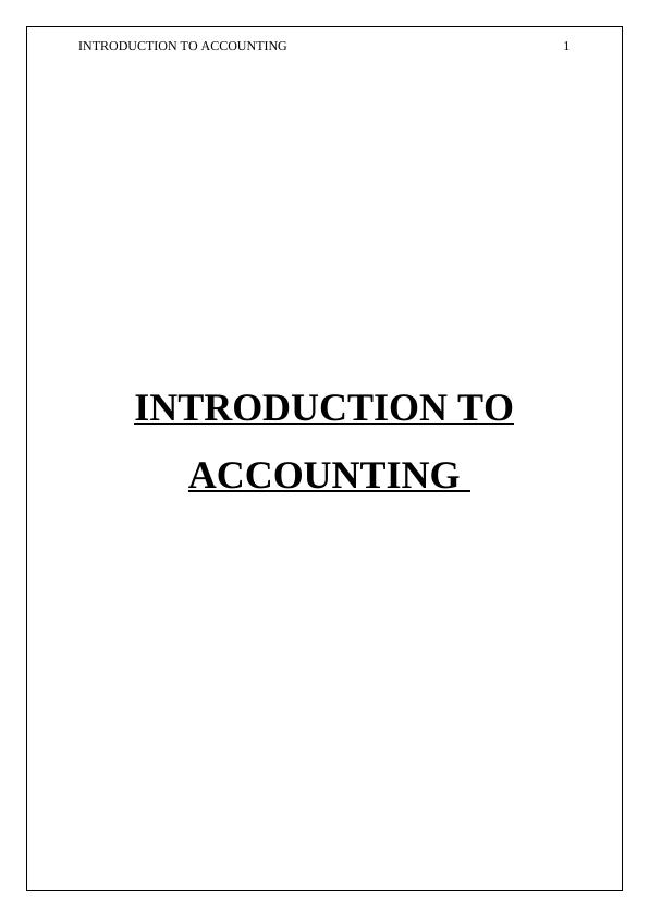 Introduction To Accounting | Assessment_1