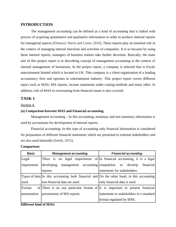 Management Accounting - Excite entertainment limited Assignment_3
