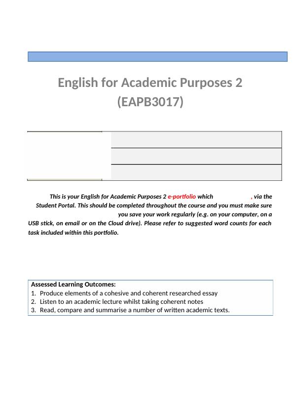 English for Academic Purposes: EAPB3017_1