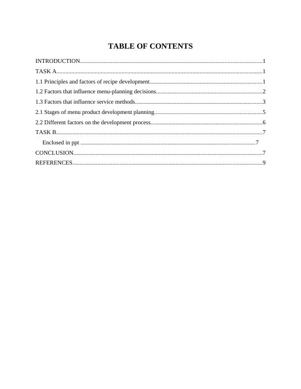 Menu Planning and Product Development Assignment PDF