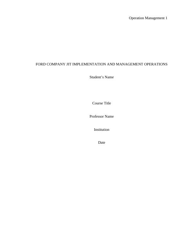 Operation  Management -  Assignment_1