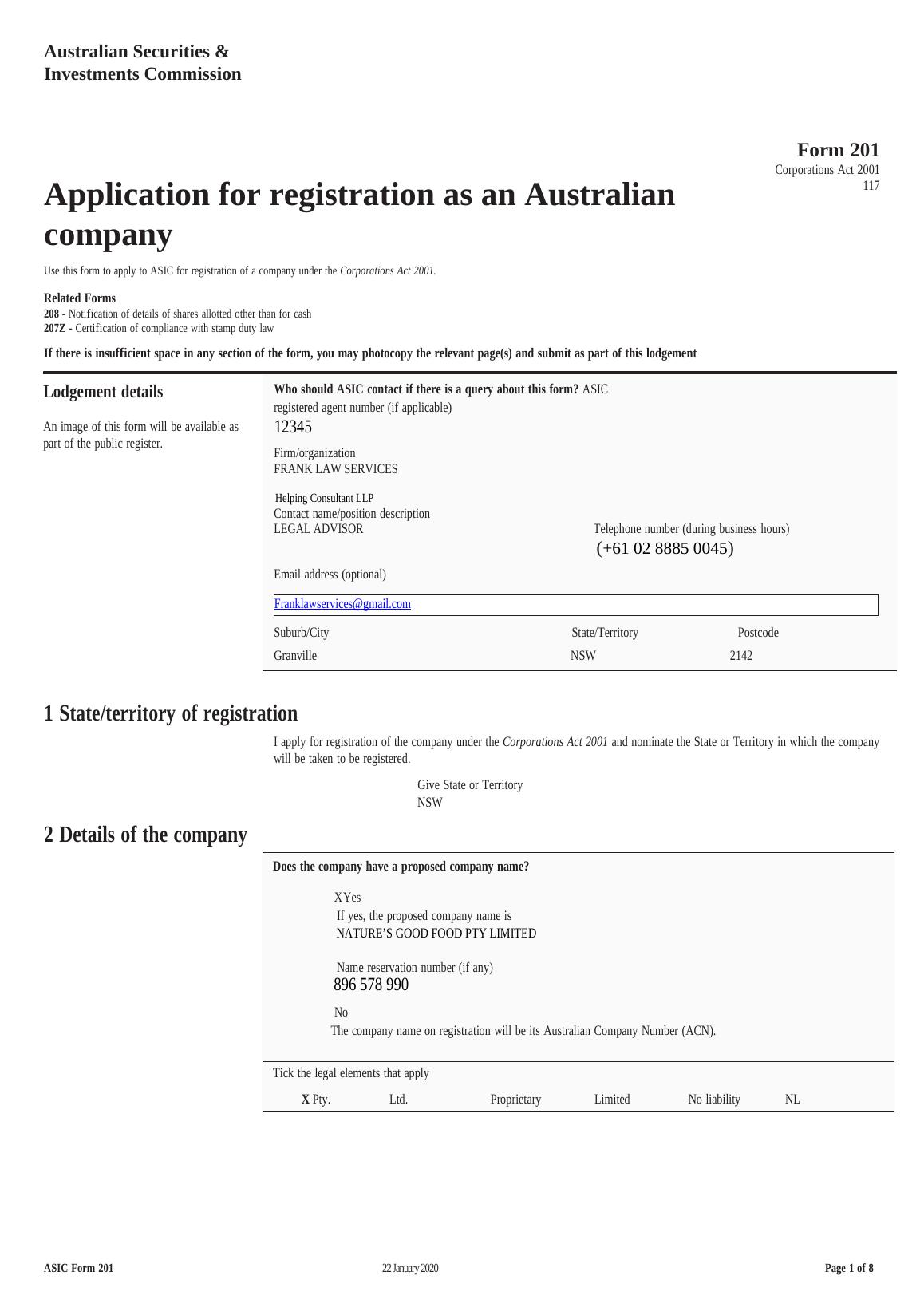 australian company number application