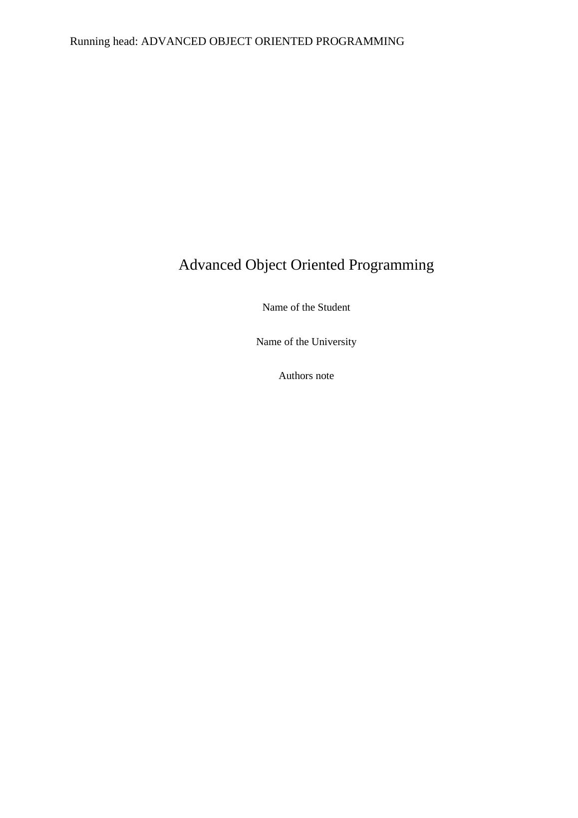 Advanced Object Oriented Programming_1