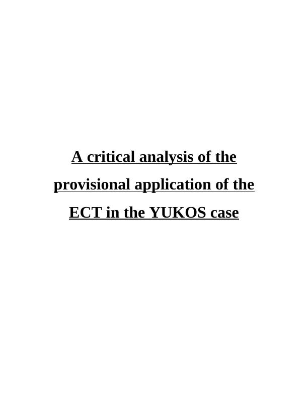 Provisional Application of ECT in Yukos Case_1