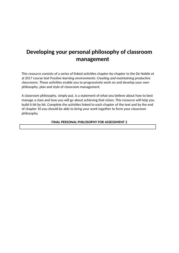 Developing a Personal Philosophy of Classroom Management_1