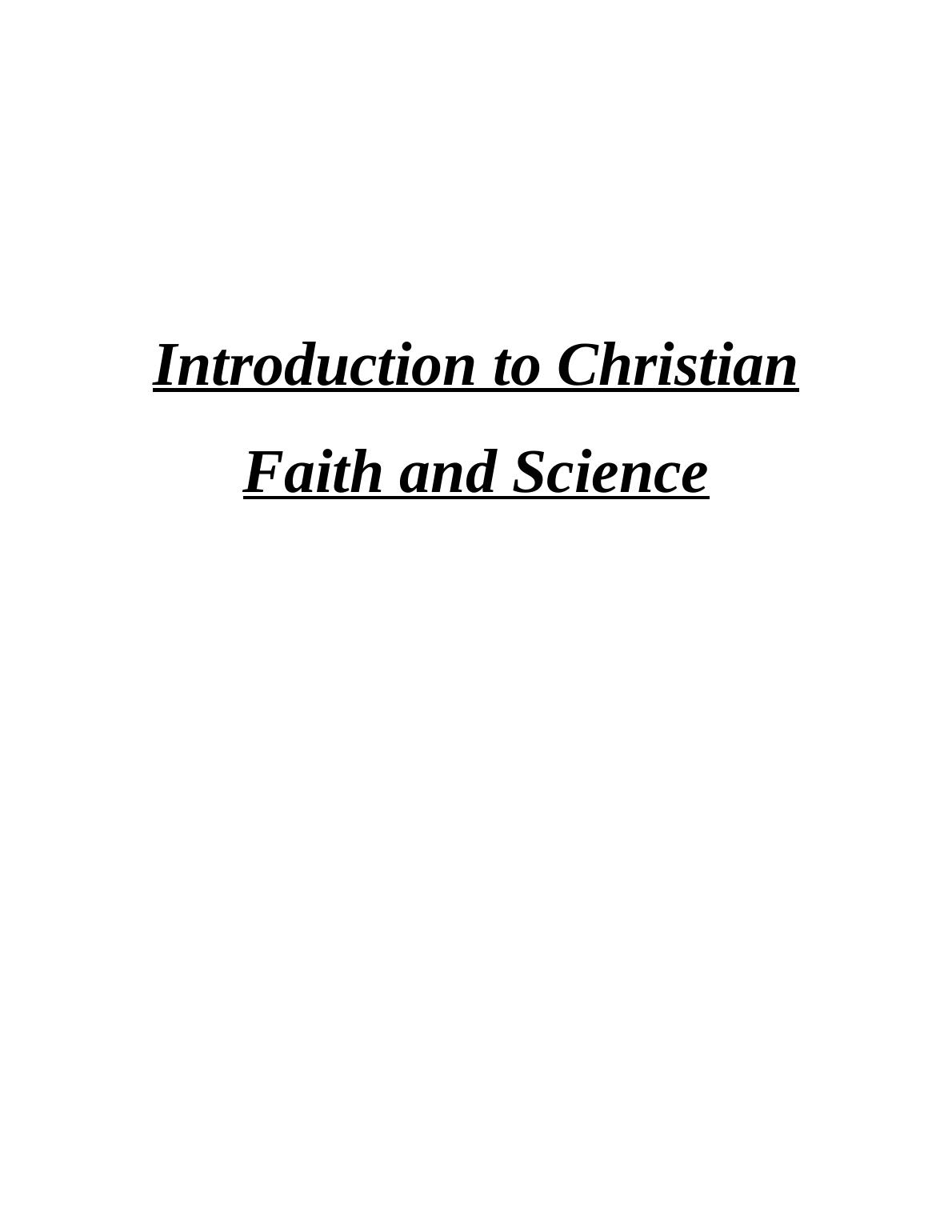 Introduction to Christian Faith and Science Assignment PDF