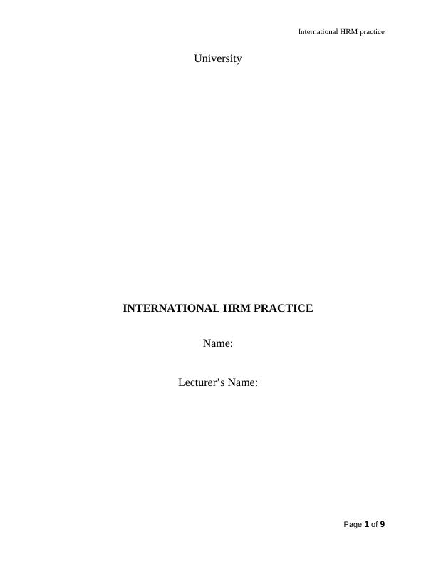 International HRM practice Analysis of Coca Cola: Report_1