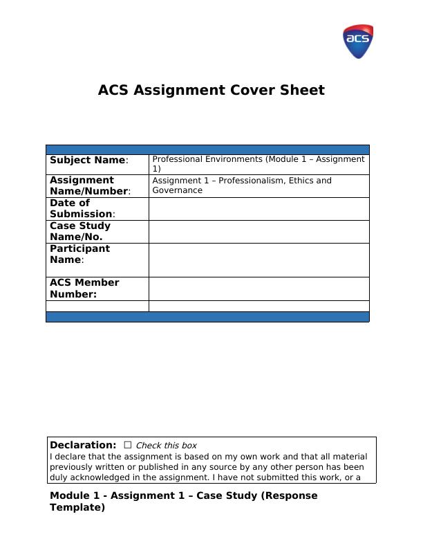 ACS Assignment Cover Sheet on Professional Environments_1