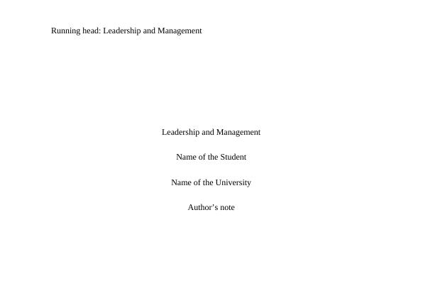 Leadership and Management || Assignment_1