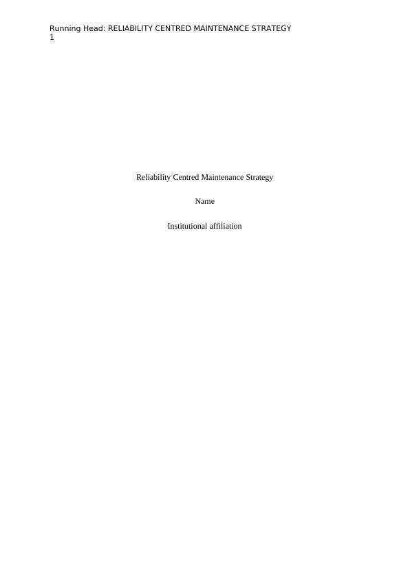 Reliability Centred Maintenance Strategy Report_1