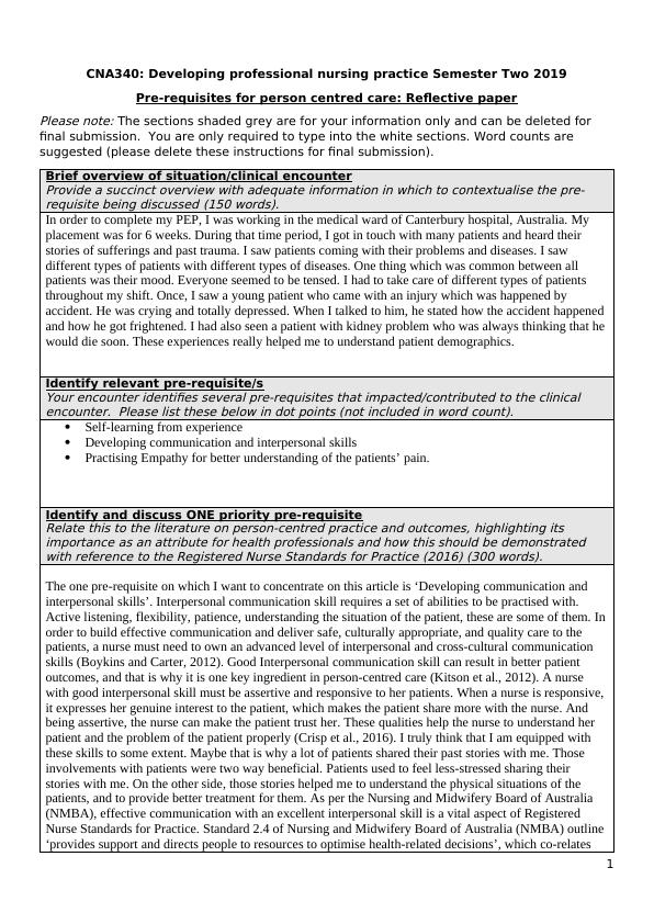 Pre-requisites for person centred care: Reflective paper_1