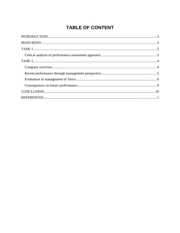 Critical Analysis of Performance Assessment Approach in Tesco