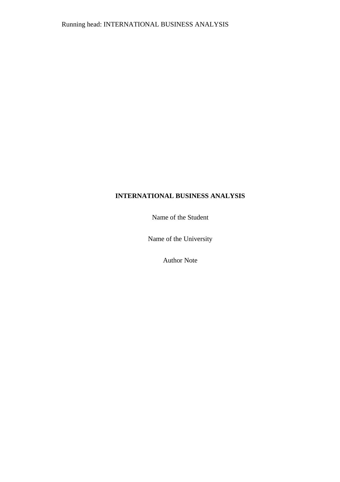 International Business Analysis - Desklib