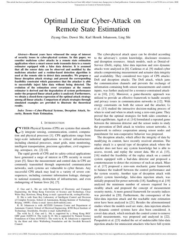 Optimal Linear Cyber-Attack on Remote State Estimation - Desklib_1