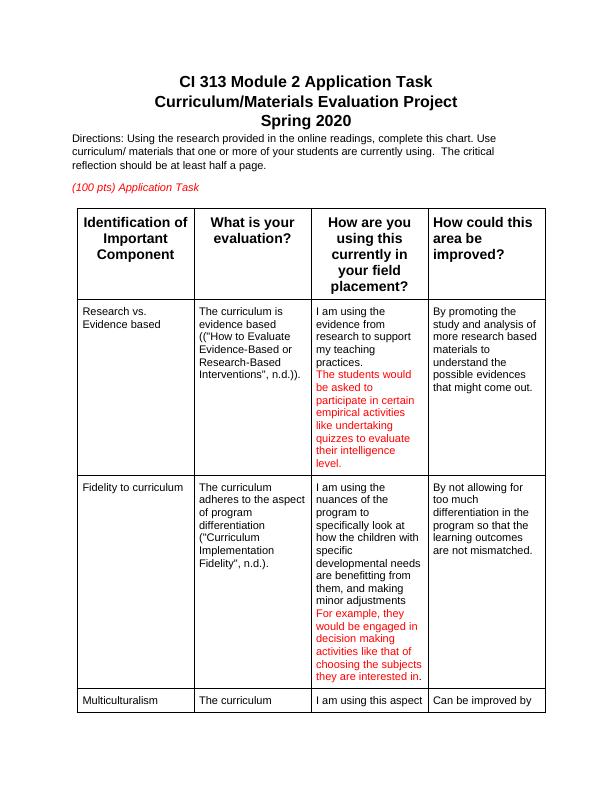Curriculum/Materials Evaluation Project  Spring 2020_1