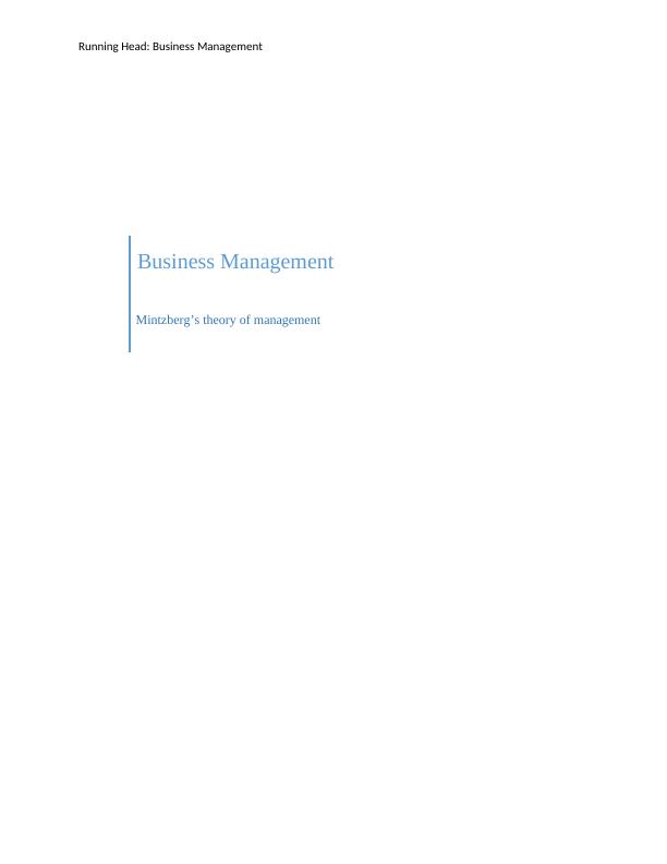 Business Management Assignment | Mintzberg's Theory of Management_1