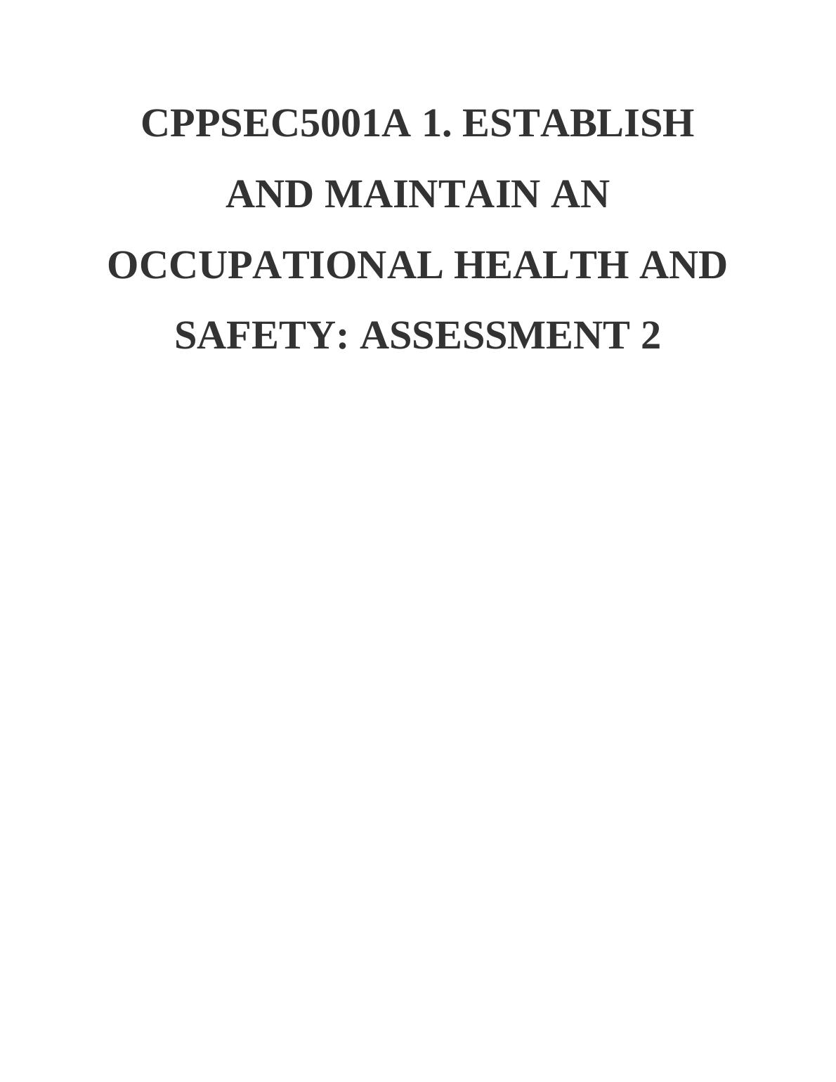 occupational health and safety assignment