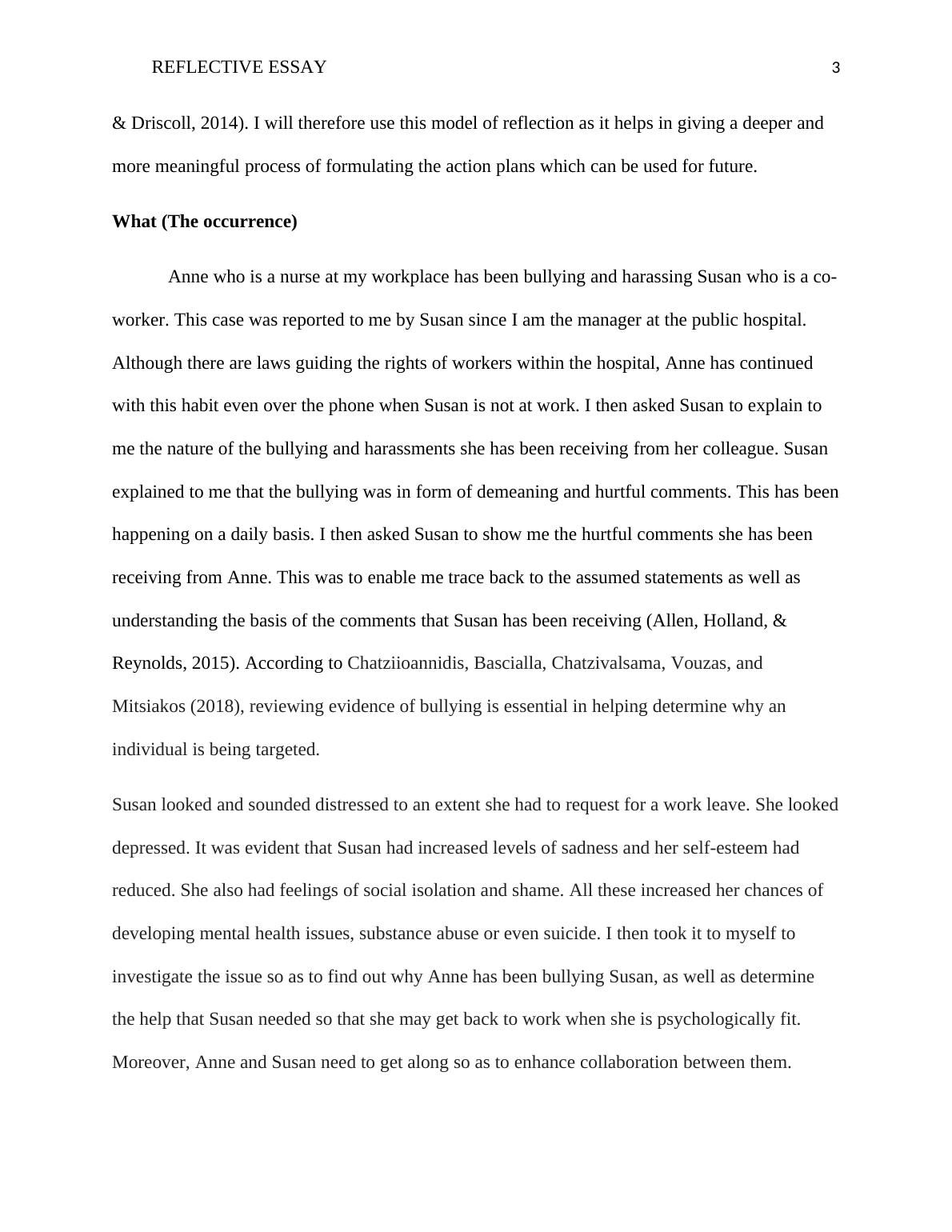 reflective essay on bullying